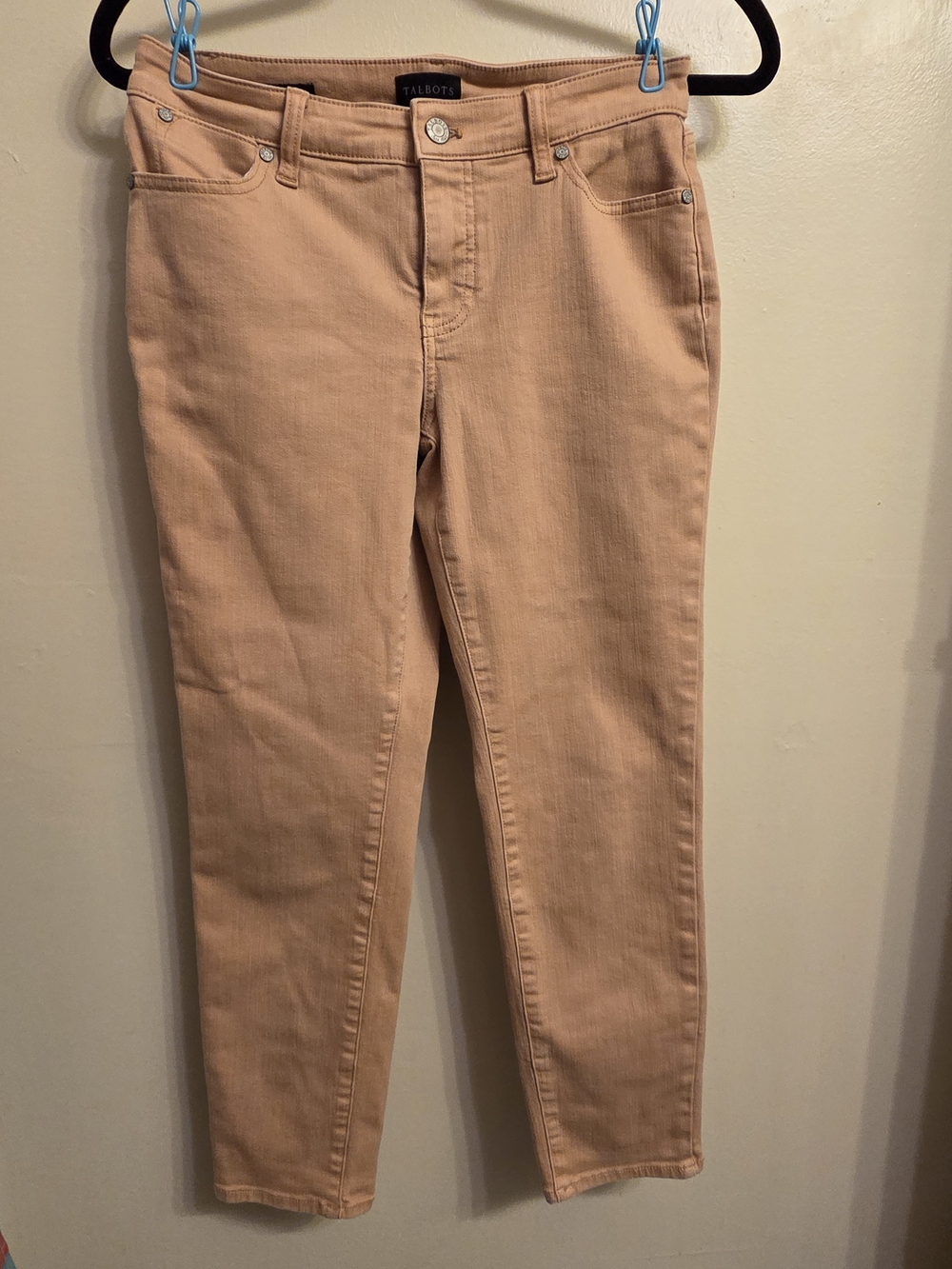 Talbots Slim Ankle Jeans Size 2P Petite Peach Beige Stretch Denim Casual Pants